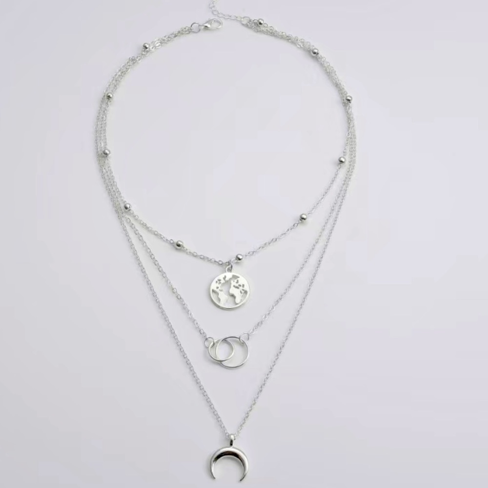 Boho Silver Moon Multilayer Necklace NEW 🏷️ - Picture 2 of 2